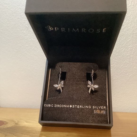 PRIMROSE Sterling Silver Dragonfly Earrings CUBIC ZIRCONIA - Picture 1 of 4